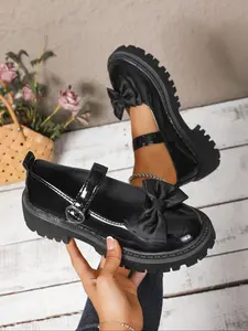 Women's Fashion Elegant Classy Mary Jane Shoes with Bow Design, Heart Buckle, Thick Rubber Sole, Comfortable and Stylish for Shopping & Parties