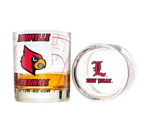 University Of Louisville Whiskey Glass Set 2 Low Ball Glasses With Full Color Logo And Campus Map Dishwasher Safe 10oz Heavy Base Drinkware - Classic