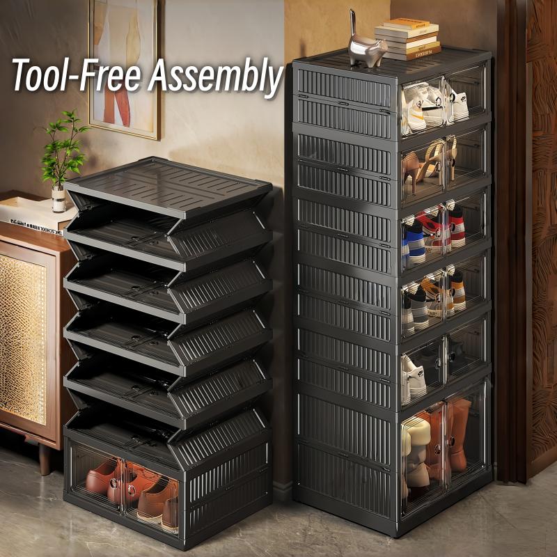 Foldable Shoe Storage Box, Transparent Plastic Shoe Box, Stackable Multi-Tier Shoe Cabinet, Easy DIY Assembly, Ideal for Under-Bed Storage, Wardrobes, Living Rooms, and Dorm Rooms, Sturdy and Durable, Space-Saving Alternative to Shoe Racks