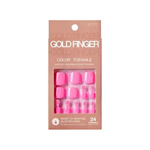 Gold Finger Solid Color Glue-On Fake Toenails - Press On Gel Toe Nails with Adhesive