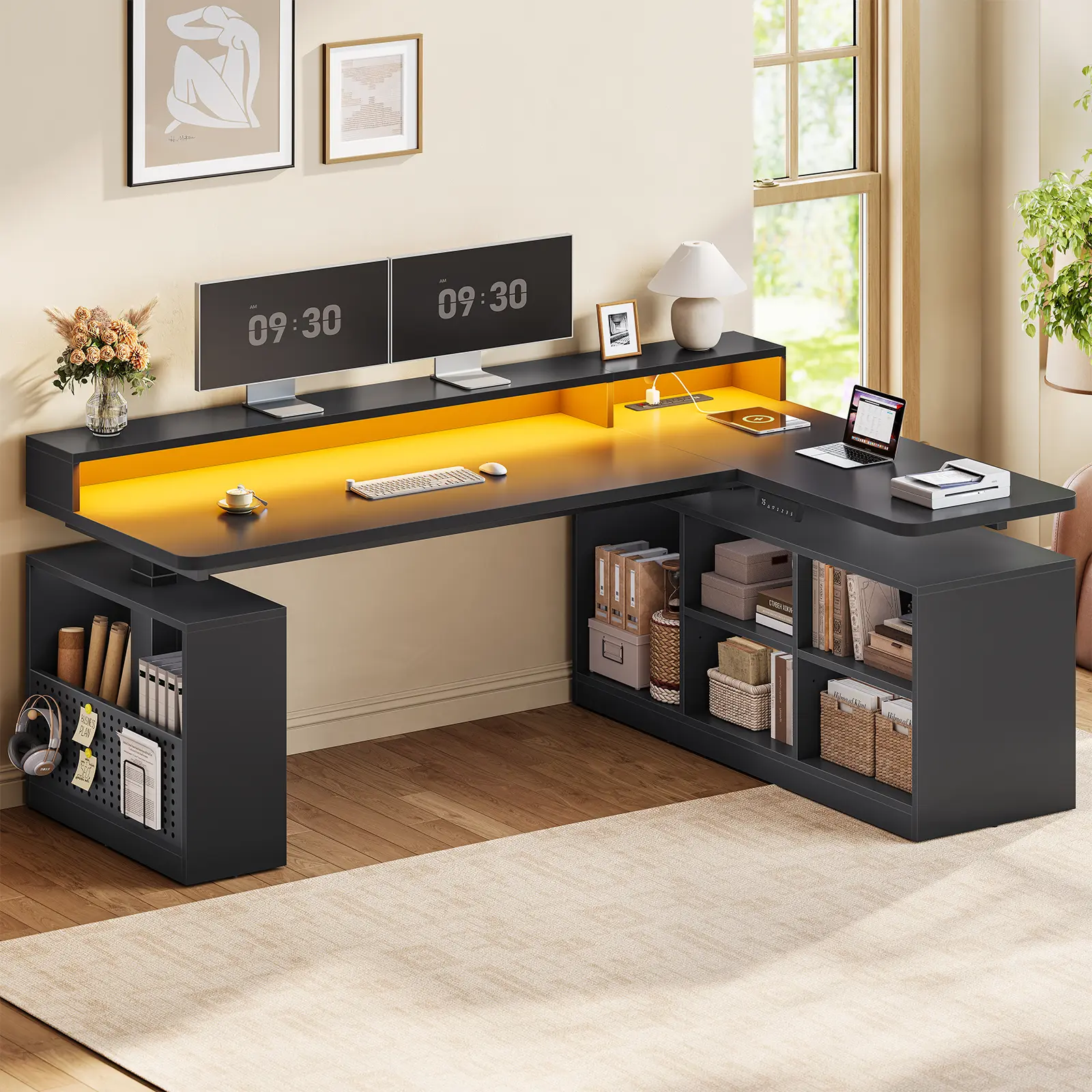 Sedeta 63x39.3in Modern L-Shaped Height-Adjustable Electric