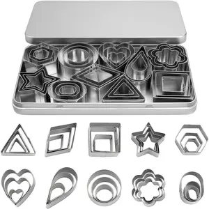 Mini Cookie Cutters - 30 count Stainless Steel  Shapes,Heart  Flower Round Square  Kit for Decorating Cookies Fruits Fondant Cakes  Baking