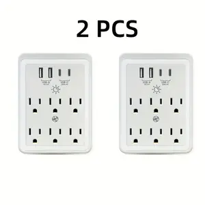 Protector 6 Outlet Extender with 4 USB Ports(2 USB-C Fast Ports) and Night Light,Sided Power strip 9  in  1 Surge with USB Wall Charger flat  outlet smart  home  socket multifunction  extender gpmi  cable yard compact power Usb Plug In