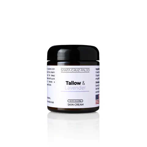 Santa Cruz Paleo Beef Tallow and Lavender Moisturizer - Grass Fed Beef Tallow Face & Body Moisturizer for Deep Hydration - Safe for Sensitive Skin, Organic, Non-Comedogenic (3.5 oz)