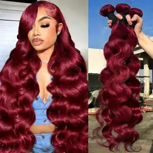 Rovess 99J Burgundy Body Wave Human Hair Bundles - 12A Unprocessed Brazilian Virgin Hair