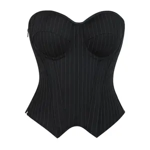 Overbust Corset Top Bustier Striped With Cups Strapless Women'S Bodysuit Slimming Shapewear Suitable For Costume Parties Halloween Black Slim Fit Seamless Clothes Crop faja Backless Womenswear Breathable waist trainers women
