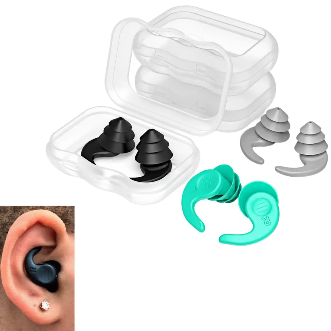 Swimming Ear Plugs for Adults & Teens (14+), 3 Pairs Reusable Waterproof Silicone Swim Earplugs for Swimming, Surfing, Snorkeling, Showering, Pool, Beach & Ocean Water Protection