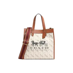 COACH Field 30 Classic Carriage Print Large Leather Tote Bag for Women with Shoulder Strap