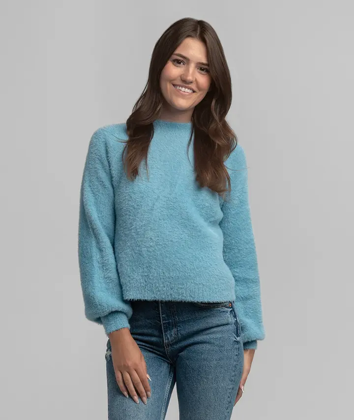 Feather Knit Mockneck Sweater - Chalky Blue
