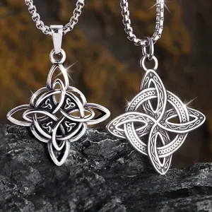 2-Piece Set - Witch Knot Necklace with Celtic Knot Pendant Featuring a Three-Leaf Knot Holy Trinity Design