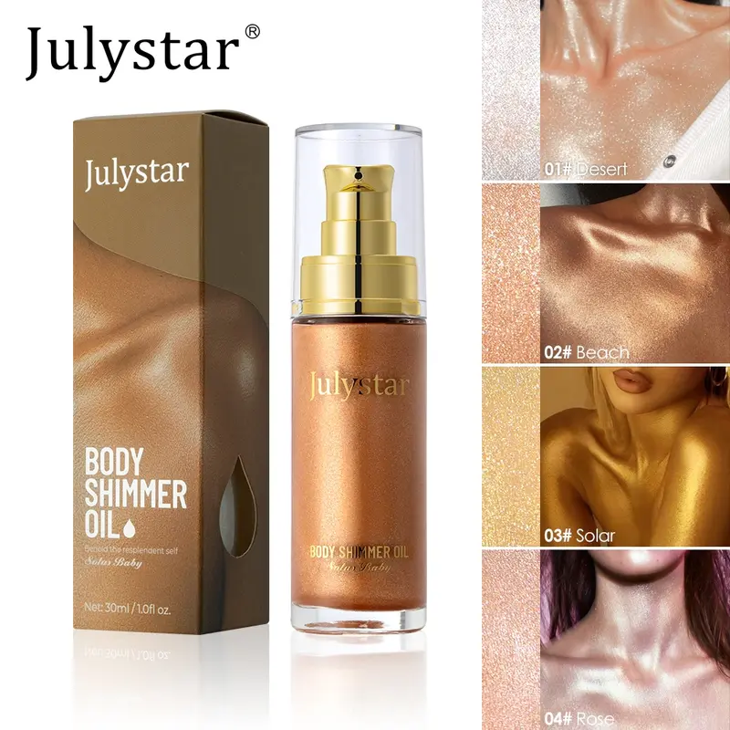 New Body Highlighter Liquid, Pearl Copper Rose Gold, Four Color Body Highlighter, Long-Lasting Waterproof, Full Body Shimmer Oil