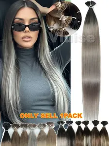 Natural I Tip Hair Extensions Human Hair,Black/Grey/Blonde/Brown Ombre Highlight Human Hair,Micrp Brads Hair Extensions Real Hair,Straight Natural Hair Extensions Add Volume/Hair Looking For Women 50strands/Pack