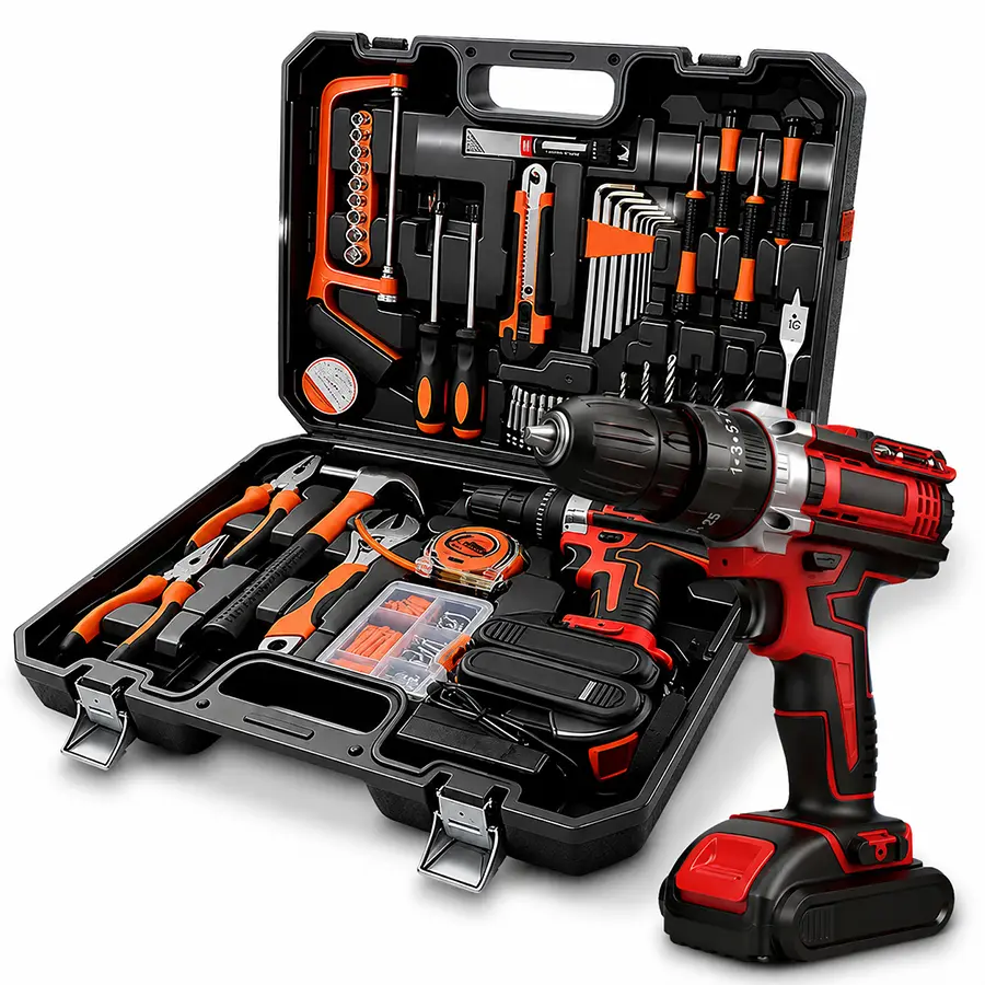 128 pc Tool Set with Power Drill, Cordless Hammer Drill Tool Kit 110Pcs Household Power Tools Drill Set with 21V Li-Ion Battery & Charger for Home Tool Kit