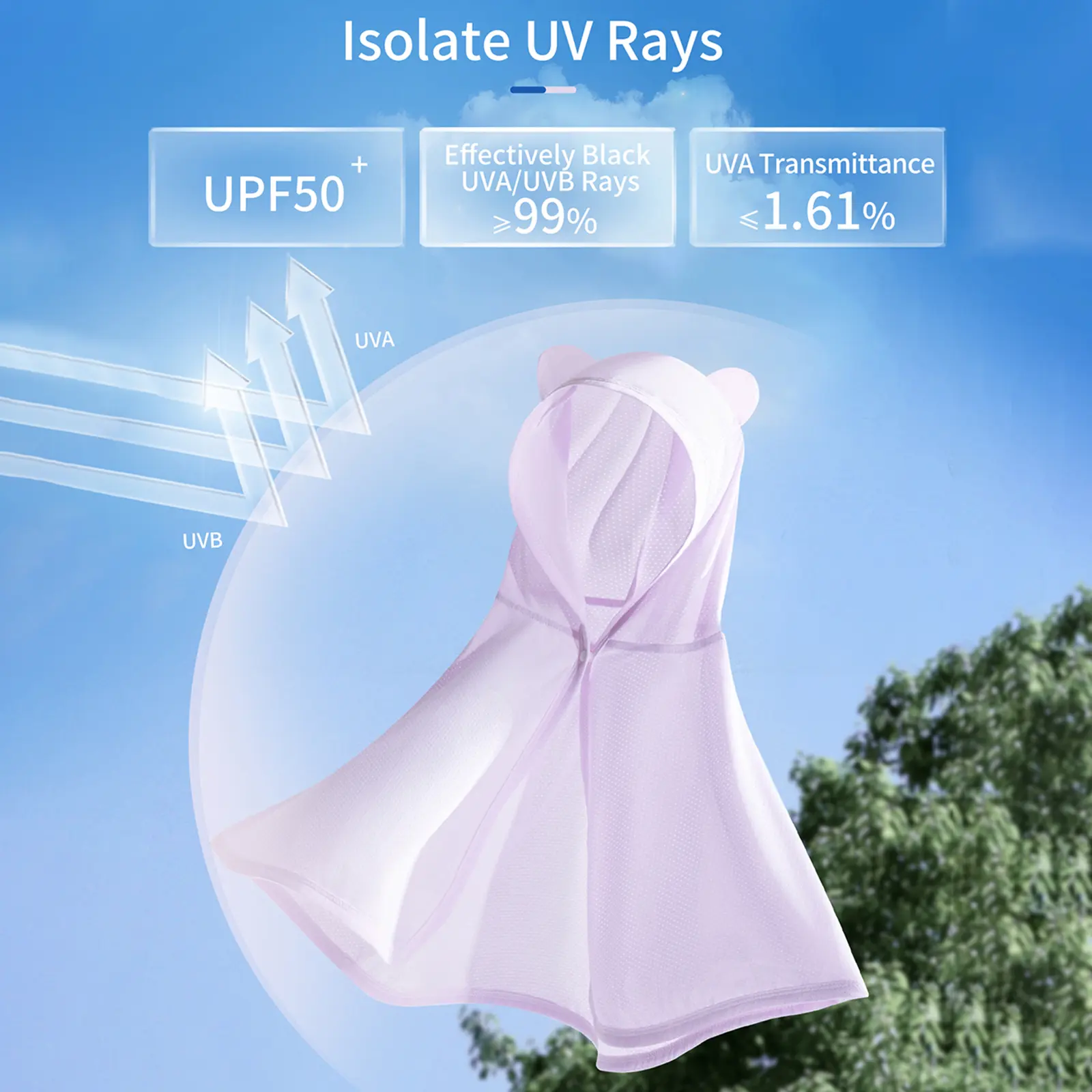 Toddler Girls' Plain Hooded Poncho, Quick Dry Polyester Sun Protection Jacket with UPF 50+ for Outdoor and Beach, 0-3 Years, Solid