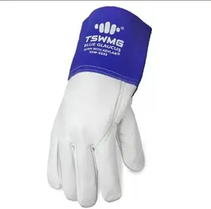 TSWMG Premium Blue Glaucus, Sewn With KEVLAR | Grain Goatskin Welding Gloves Soft Aniline Leather MIG/TIG 4.5 Split Cowhide Cuff Heat Resistant Kevlar Stitched Safety Work for Welders