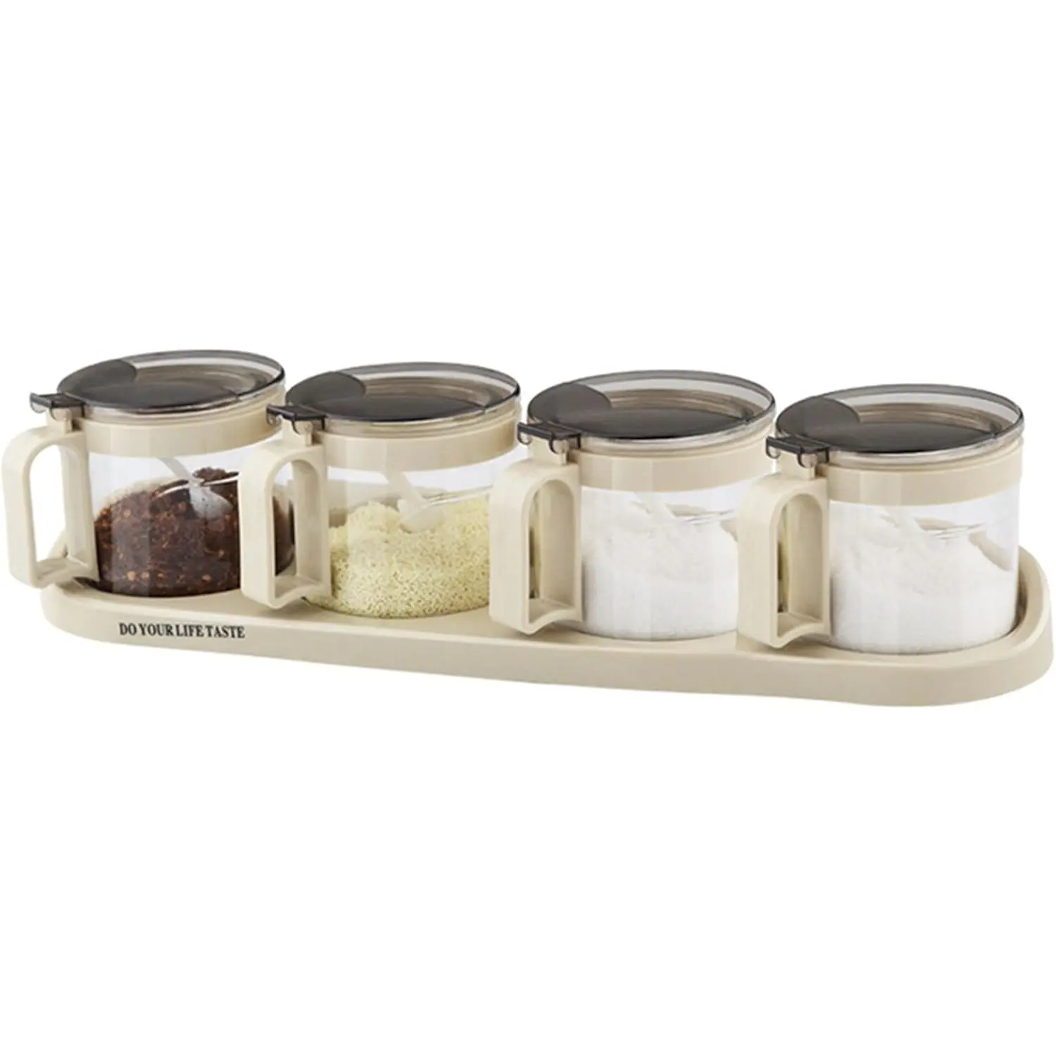 Gourmet Seasoning Box with Serving Spoons, Spice Jar Set Condiment Cruet Bottle, Kitchen Supplies,Nice Design for Kitchen (glass)