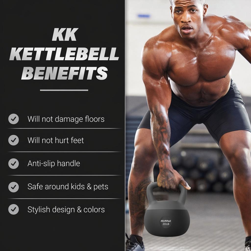 Homhut Eco-Friendly 15 lb Durable Soft Kettlebell with Handle, Non-Toxic Fitness Equipment for Home Gym Strength & Core Training Conditioning, Sports & Outdoor Gym Accessory, No