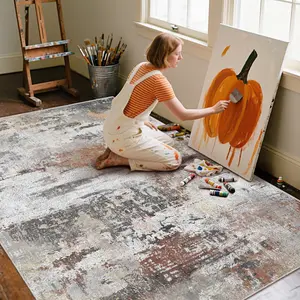 QULINT Modern Washable Abstract Area Rug For Living Room,Spring Decor Soft Low Pile Carpet, Non-Slip Thick Rugs For Bedroom, Home Decor, Ideal For High Traffic Areas, Gift For Mother's Day, Easter, Housewarming non-shedding boho large carpet rug