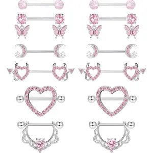 YADOCA 6 Pairs Nipple Bars for Women 316L Surgical Steel Nipple Piercing Jewellery Barbell Piercings Tongue Bars Rings Heart Body Piercing Jewellery