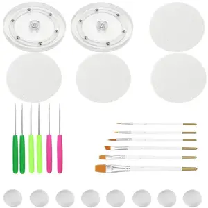 Cookie Decorating Kit Supplies Including 2 Acrylic Cookie Turntable 6 Cookie Scribe Needle 4 Silicone Mesh Mats 6 Cookie Decoration Brushes 8 Rubber Feet Bumpers Bakeware Ivory