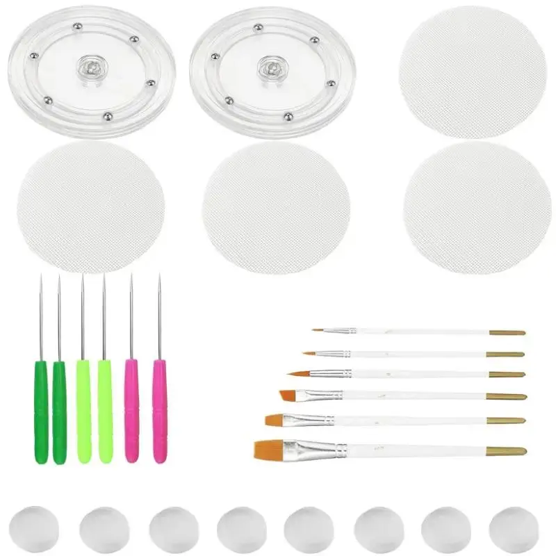 Cookie Decorating Kit Supplies Including 2 Acrylic Cookie Turntable 6 Cookie Scribe Needle 4 Silicone Mesh Mats 6 Cookie Decoration Brushes 8 Rubber Feet Bumpers Bakeware Ivory
