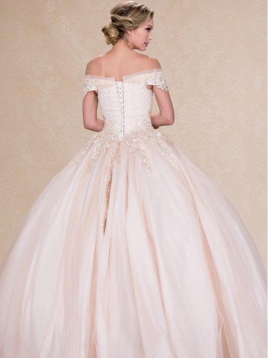 NO.55 Blush Champagne Offwhite Ball Gown Dress Crystal Beading and Sequin Appliqué Glitter Tulle Quinceañera Dress