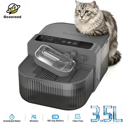 【Geoorood】Automatic Cordless Water & Food Feeder - Large 3.5L Capacity Fountain, 2L Tank, 304 Stainless Bacteria-Resistant Bowl, Easy-Clean Wastewater Separation, Filter-Free Always Fresh, 180-Day Freedom, Self-Refilling for Cats & Dogs