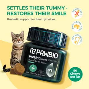 Summervibes PAWBIO Probiotic Chews for Cats – 90 Chicken Bites with Pumpkin & Papaya Enzymes for Gut Health & Immunity Probiotics for Gut and Immunity outdoorfun
