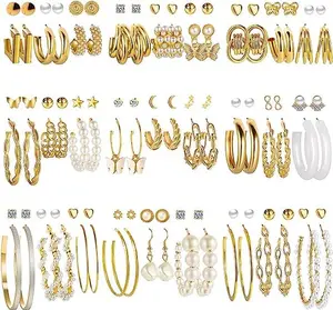 54 Pairs Gold Hoop Earrings Set for Women Multipack - Boho Fashion Statement Stud Hoop Earrings Pack
