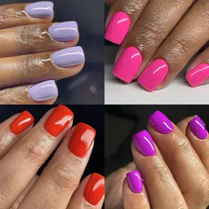 192Pcs/2Boxes Simple Square Nail Tips Glossy Summer Dopamine Color Fake Nails Pink Red Purple Blue Green Nails Spring and Summer Nails for Girls