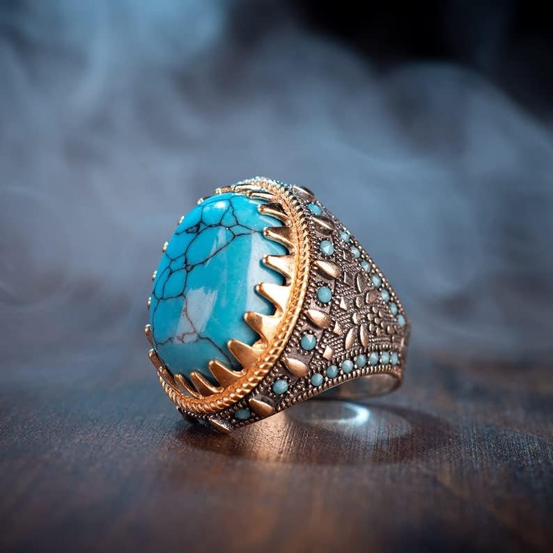 Men's Handmade 925 Sterling Silver Blue Turquoise Ring