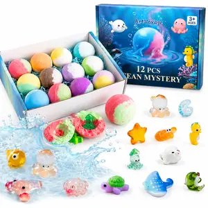 Ocean Collection Bath Bombs for Kids with Surprise Inside – 12 Pack 2 Color Fizzy Bath Salt Balls with Hidden Sea Animal Toys, Bath Time Gift for Toddlers Boys and Girls