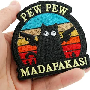 Cute Cartoon Cat Iron-On Patch, Mixed Color Embroidery, Adorable Expression Stickers, Perfect for Backpacks, Truck Hats, Dog Harnesses, Military Vests, Jackets