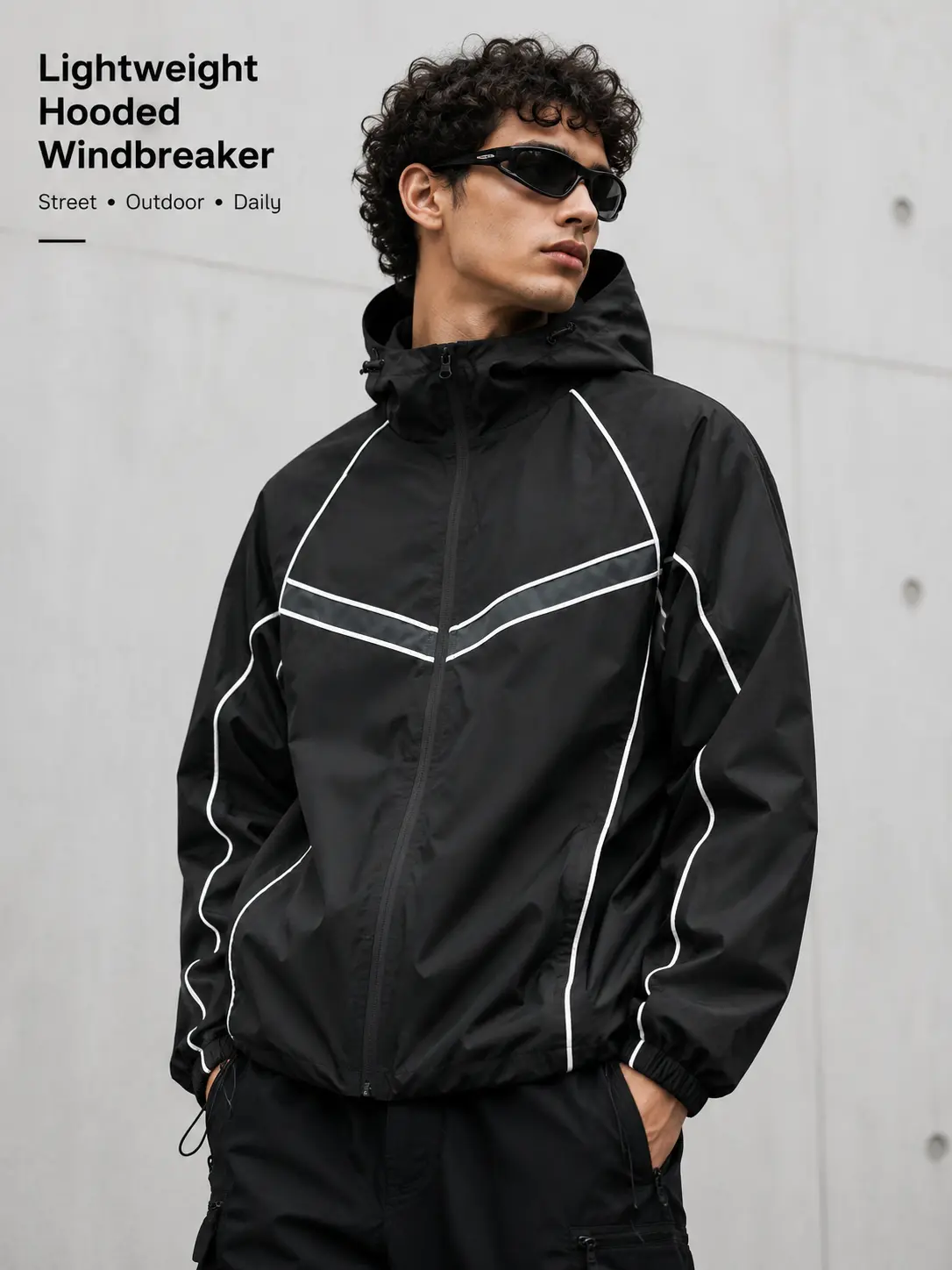 Men's Sporty Chic Color Block Jacket, Loose Fit Lightweight Hooded Polyester Windbreaker for Outdoor Streetwear, Street Style Jacket, Casual