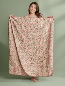 Floral Pink Roses Print Pattern Velveteen Super Soft Plush Blanket | Botanical Throw For Bedrooms and Living Rooms