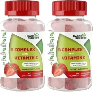 2 bottles Super Vitamin B Complex Gummies with Vitamin C, 120 Count with B6, B12, Niacinamide, Folic Acid, Biotin & Calcium - Strawberry Flavor - Supports Energy and Immunity - Daily Dietary Vitamin Supplement