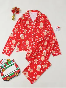 Women's Christmas Pajama Set, Gingerbread Man & Snowflake Print, Soft Fabric, Casual Style, Fall Winter Sleepwear