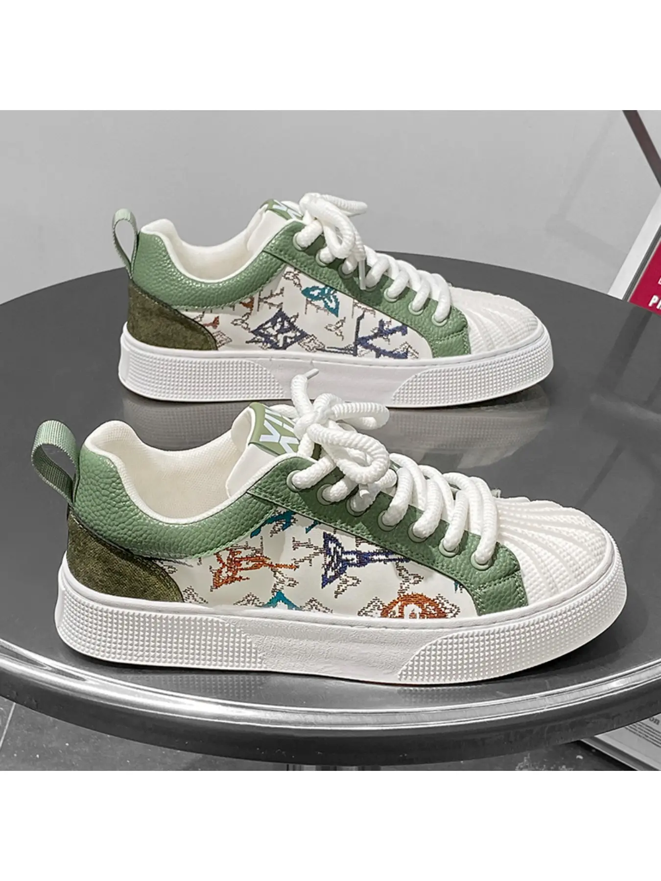 Summer Breathable Print Canvas Sports Shoes, Shell Head Design Athletic Casual Board Sneakers, Boys' Versatile Trendy Shoes