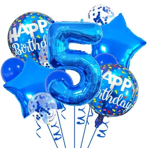 Boys Birthday Balloons Set 32inch Blue Number Stars Foil Ballon Boys Happy Prince Navy Ocean 1st 2nd 3rd 4th Birthday Balloon