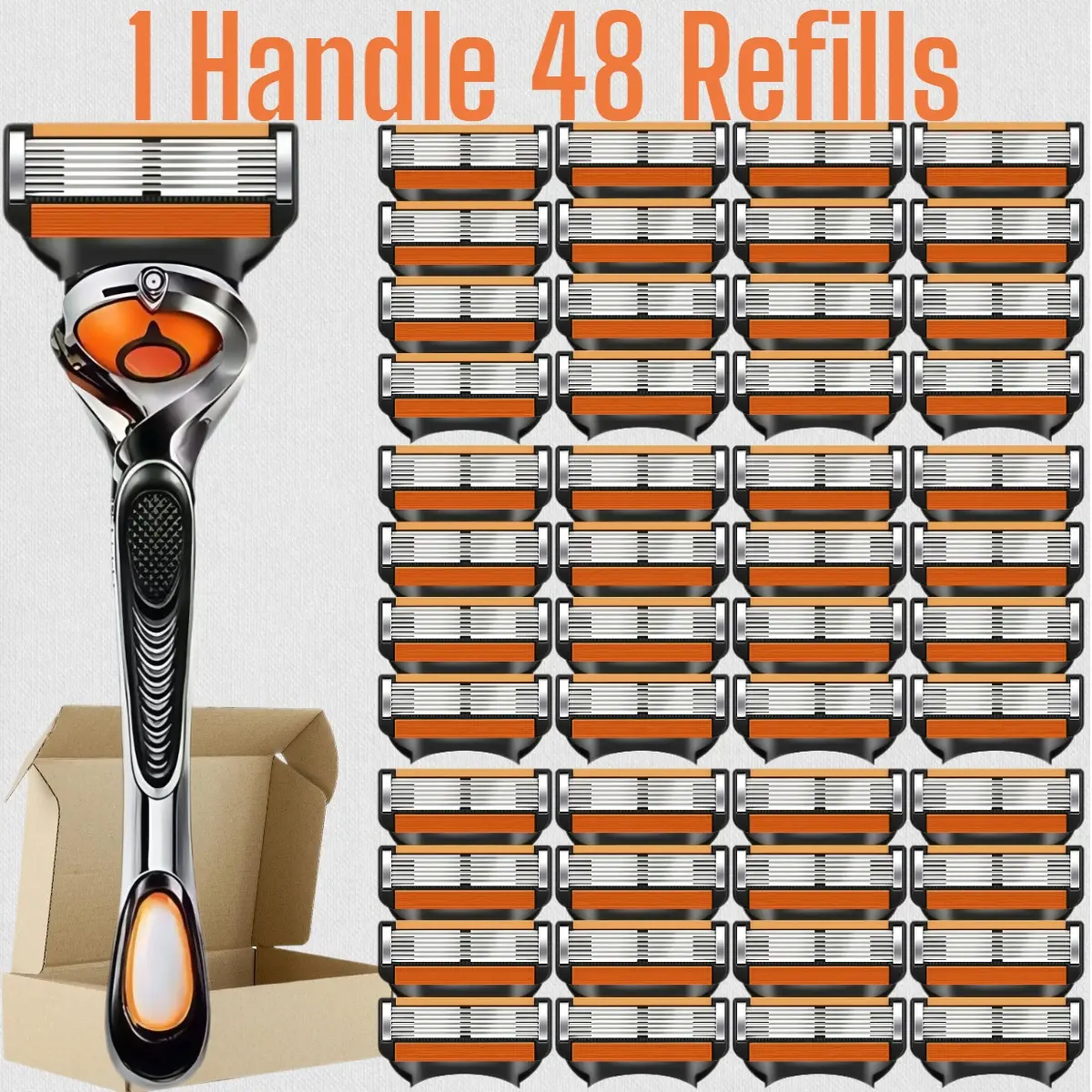Men's Shaving Razor Set, Daily Shaving Tool, 1 Swivel Handle with 12/24/36/48 Replacement Blades, 6-Layer Progressive Stainless Steel Blades, Durable, Waterproof and Smooth