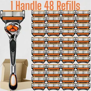 Men's Shaving Razor Set, 1 Swivel Handle with 12/24/36/48 Replacement Blades, 6-Layer Progressive Stainless Steel Blades, Durable and Waterproof