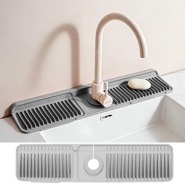 24 Inch Upgraded Button Design Silicone Faucet Drain Mat，Kitchen  Faucet Mat, Silicone Folding SplashGuard, Draining Mat with Button Lock,  FaucetProtector,  Accessories for KitchenSummerVibes dealsforyou Long Kitchen Faucet Mat Steep-Slope protector sink
