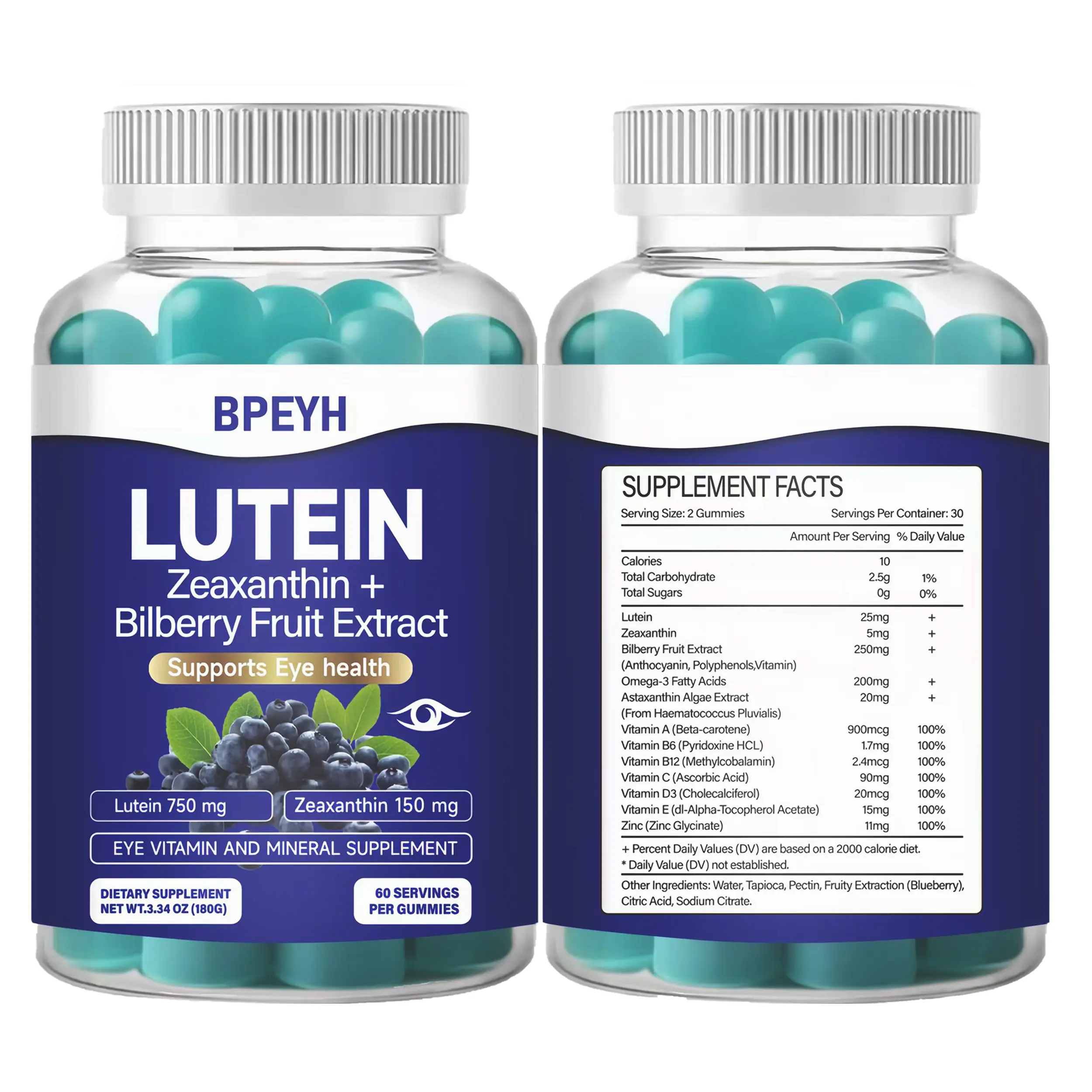 Lutein & Zeaxanthin Gummies – Eye Health Supplement with Astaxanthin, Vitamin A C E – Blue Light Defense, Vision Support, Berry Flavor – 60 Gummies Healthcare Dietary Fitness Edible tiktok shop