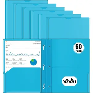 Plastic Folders with Pockets, Sturdy TwoPocket Folder with 3 Brads, for 8.5 * 11 Letter Size Sheets, for School Office (Assorted Color)