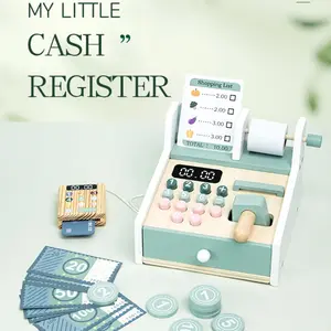 Wooden Simulation Toy Cash Register Role Play Store Game Family Interactive Game Set, Kids Pretend Play, Educational Toys