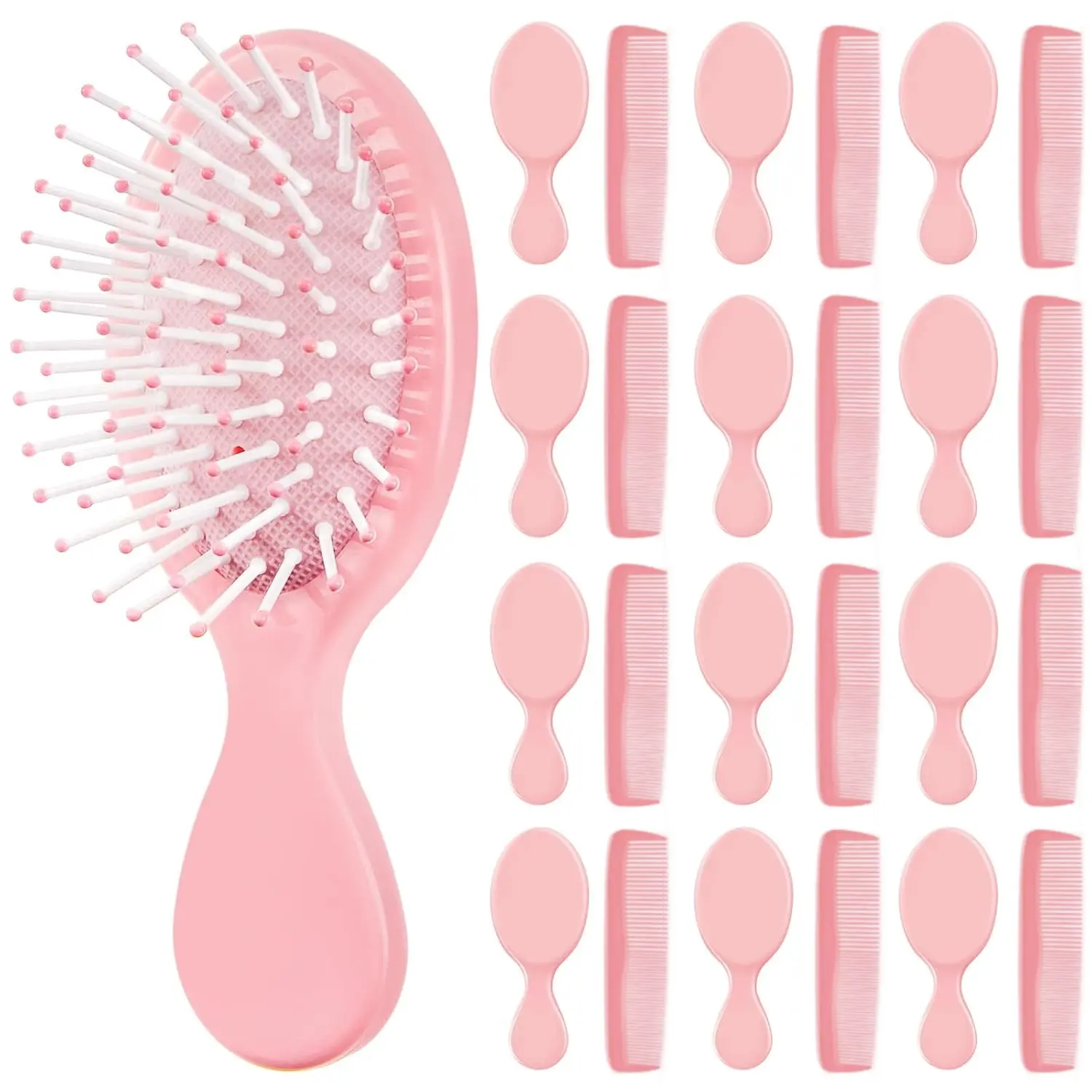 24Pcs Mini Pink Air Cushion Hair Brush and Fine Tooth Comb Set, Portable Travel Hair Grooming Kit for Scalp Massage, Wedding Bridesmaid Gift