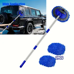 121.92cm Long Handle Car Wash Brush- 2in1 Chenille Microfiber Sponge Duster Kit for Washing Detailing Cars, Truck, SUV, RV, Trailer, Boat- Scratch Free and Paint Safe