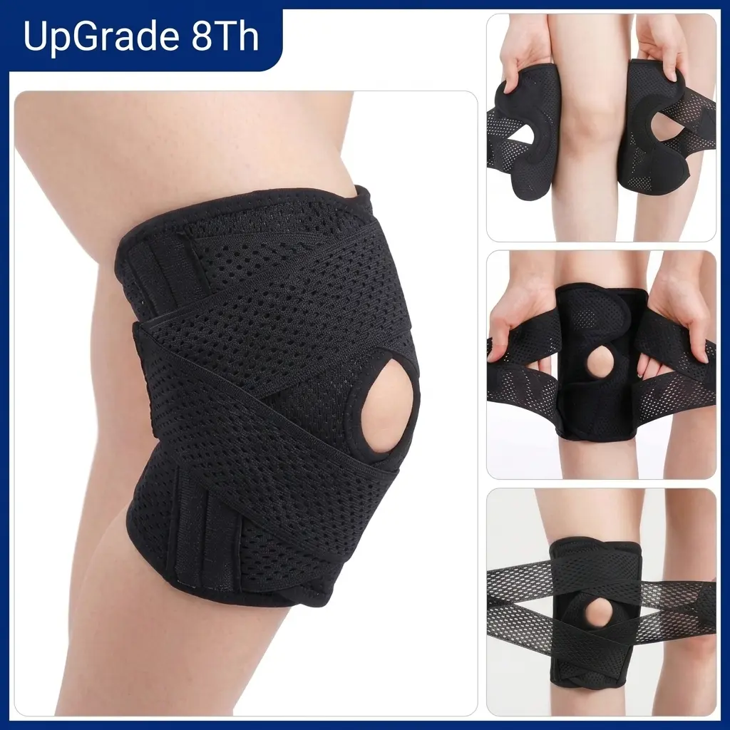 8th Generation Meniscus Knee Brace, Breathable Stabilizing Knee Sleeve, Shock Absorb Adjustable Compression Knee Protector, Sports Support Gear for Running Basketball Fitness Outdoor Sports, Prevent Joint Sports Injuries