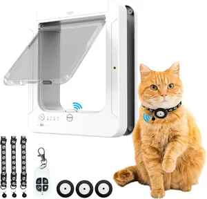Smart Cat Door with RFID Collar Sensor 3 Keys & Remote Control 4 Locking Modes Weatherproof & Quiet for Indoor & Outdoor Use