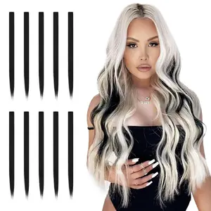 SOFEIYAN 10 Pcs Colored Hair Extensions Party Highlights Colorful Clip in Hair Extensions 22 Inch Straight Synthetic Hairpieces for Women Kids Girls Halloween Christmas Cosplay